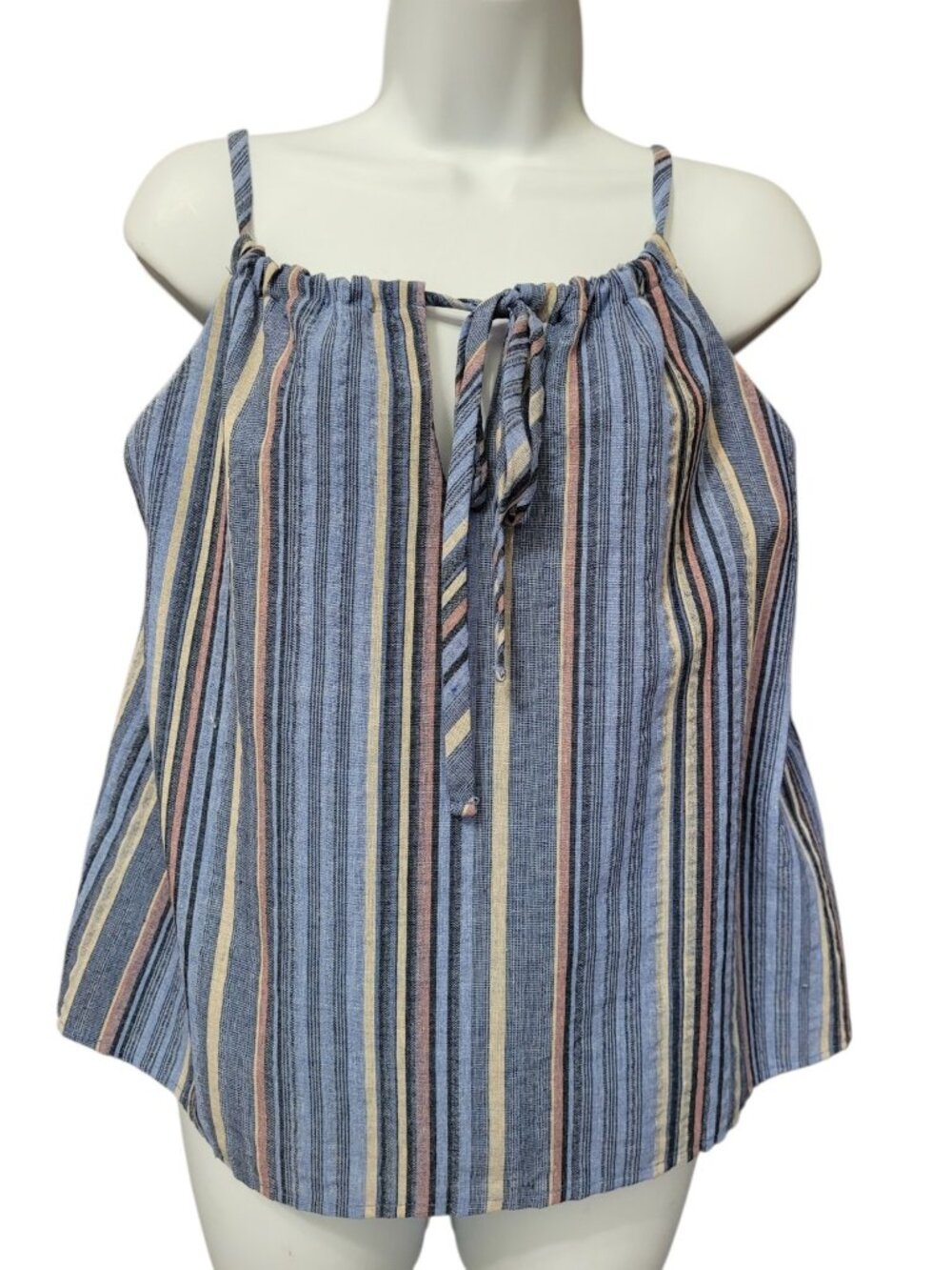 Everly Womens  Tank Blouse Size S Tank Shirt Blue Stripe Lined Strappy Keyhole - Picture 9 of 16